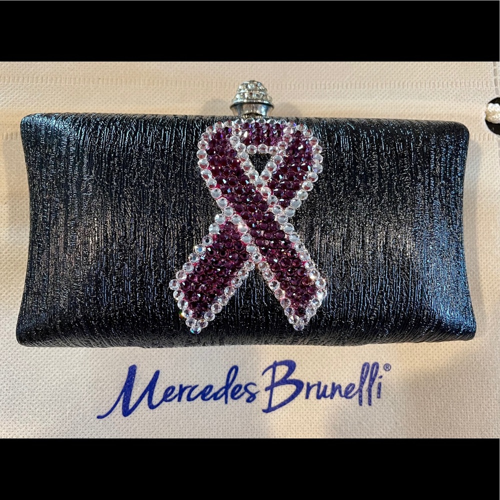 Designer Swarovski Crystal Purple Ribbon clutch